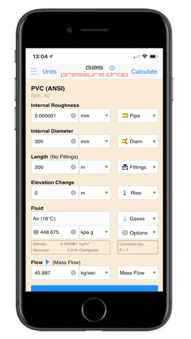 Pipe Flow Gas Pressure Drop Screenshot