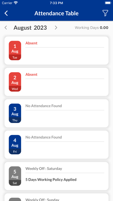 SAG Staff Attendance Screenshot