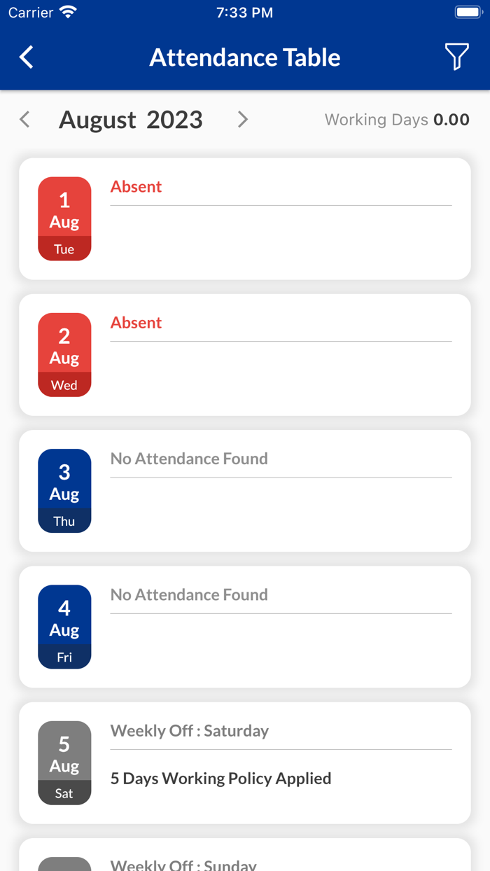 SAG Staff Attendance