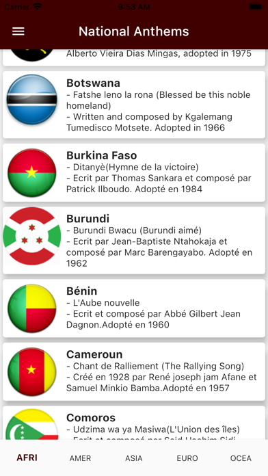 National anthems countries Screenshot