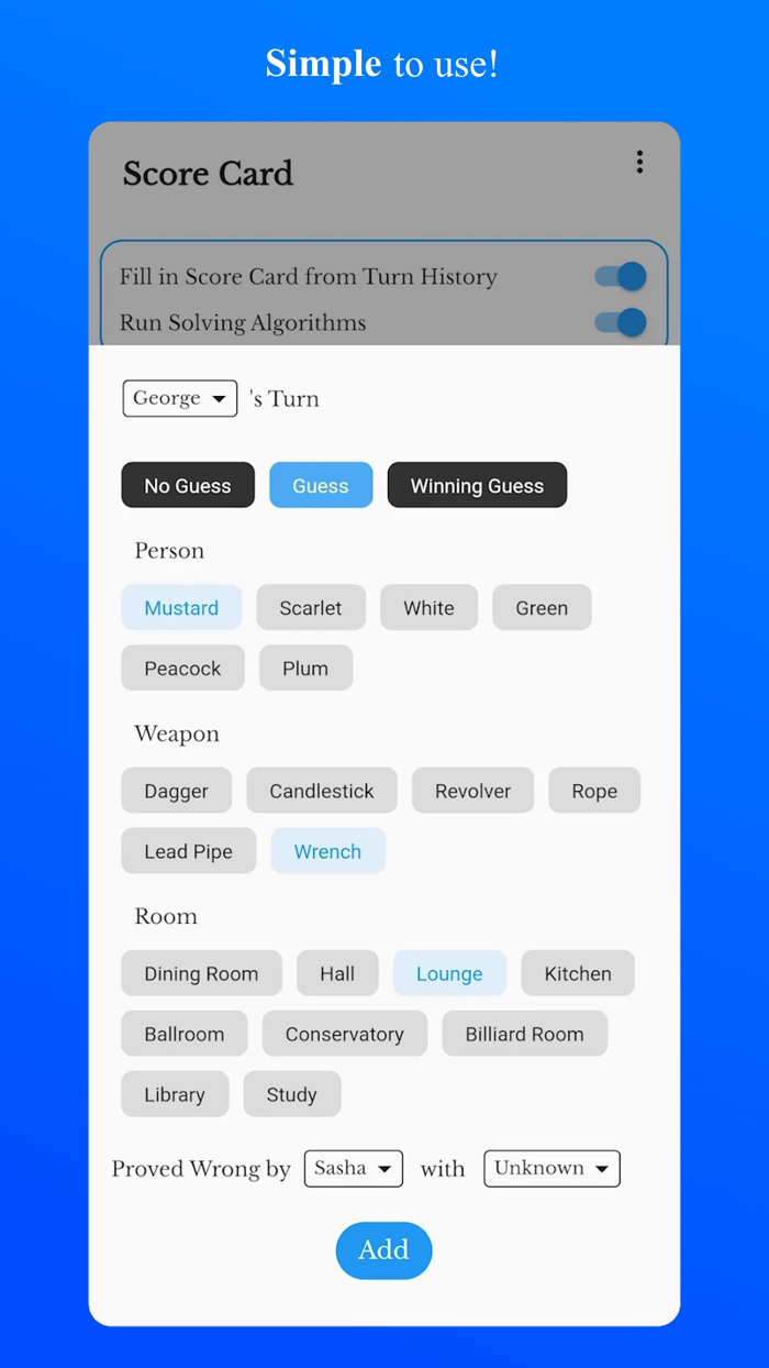 Clue or Cluedo Solver