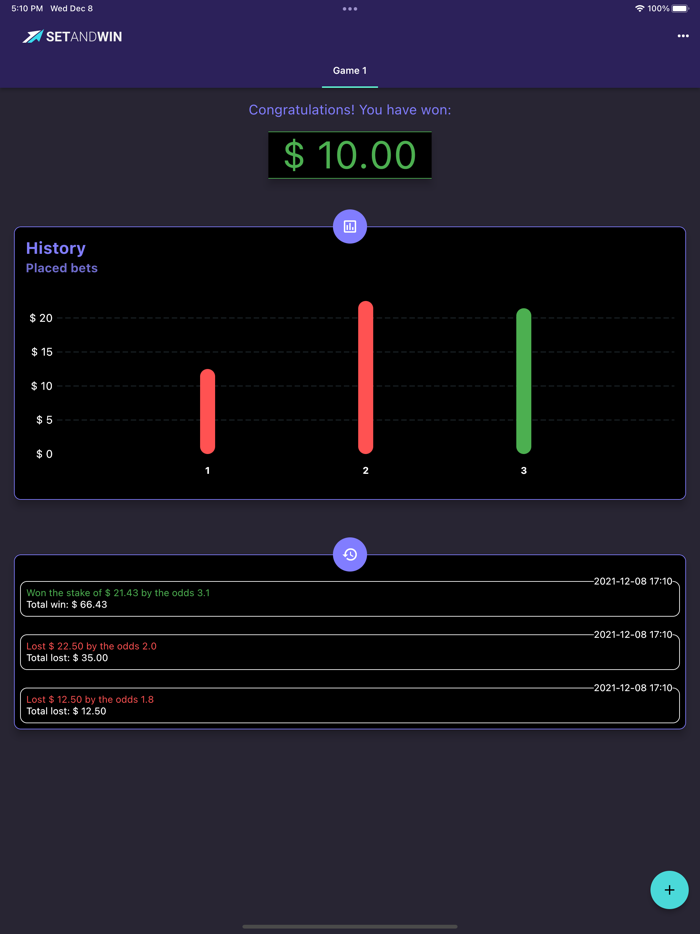 SetAndWin. Bets calculator