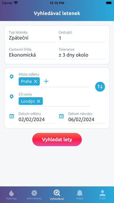 zaletsi.cz – hlídač letenek Screenshot
