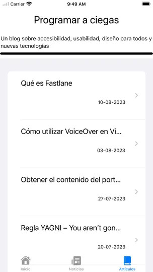 Captura de pantalla de Programar A Ciegas RSS en iPhone 3
