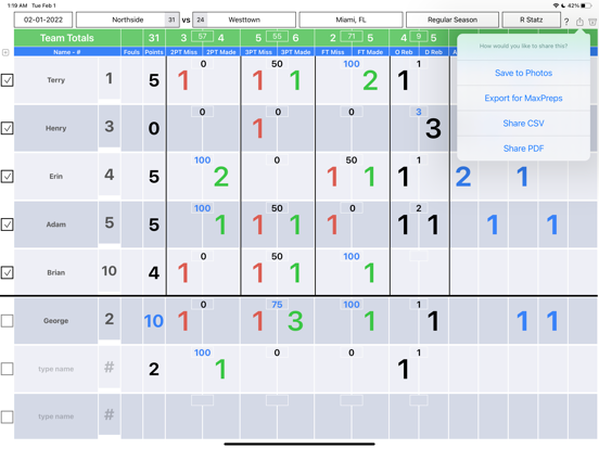 9450 Basketball Stat Tracker iPad screenshot 6 - Sports app