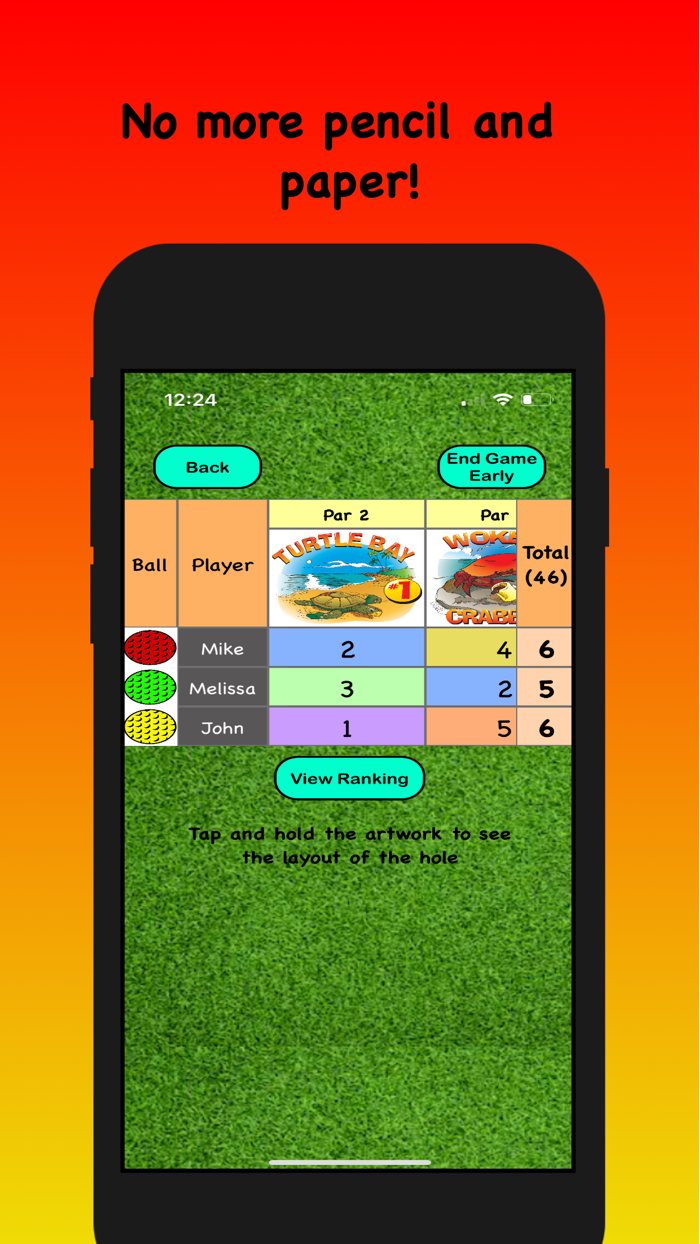 Pellys Mini Golf Scorecard