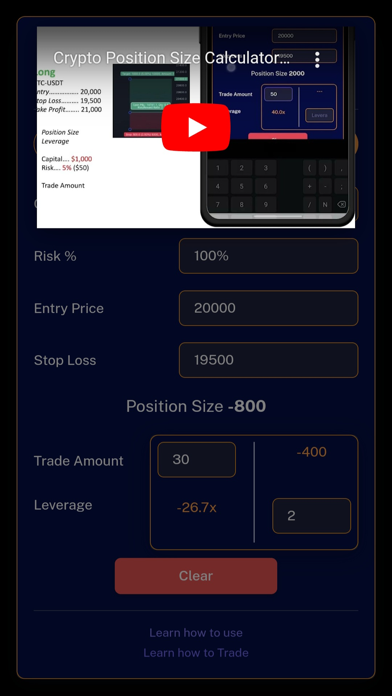 Crypto Position Size Calc Screenshot
