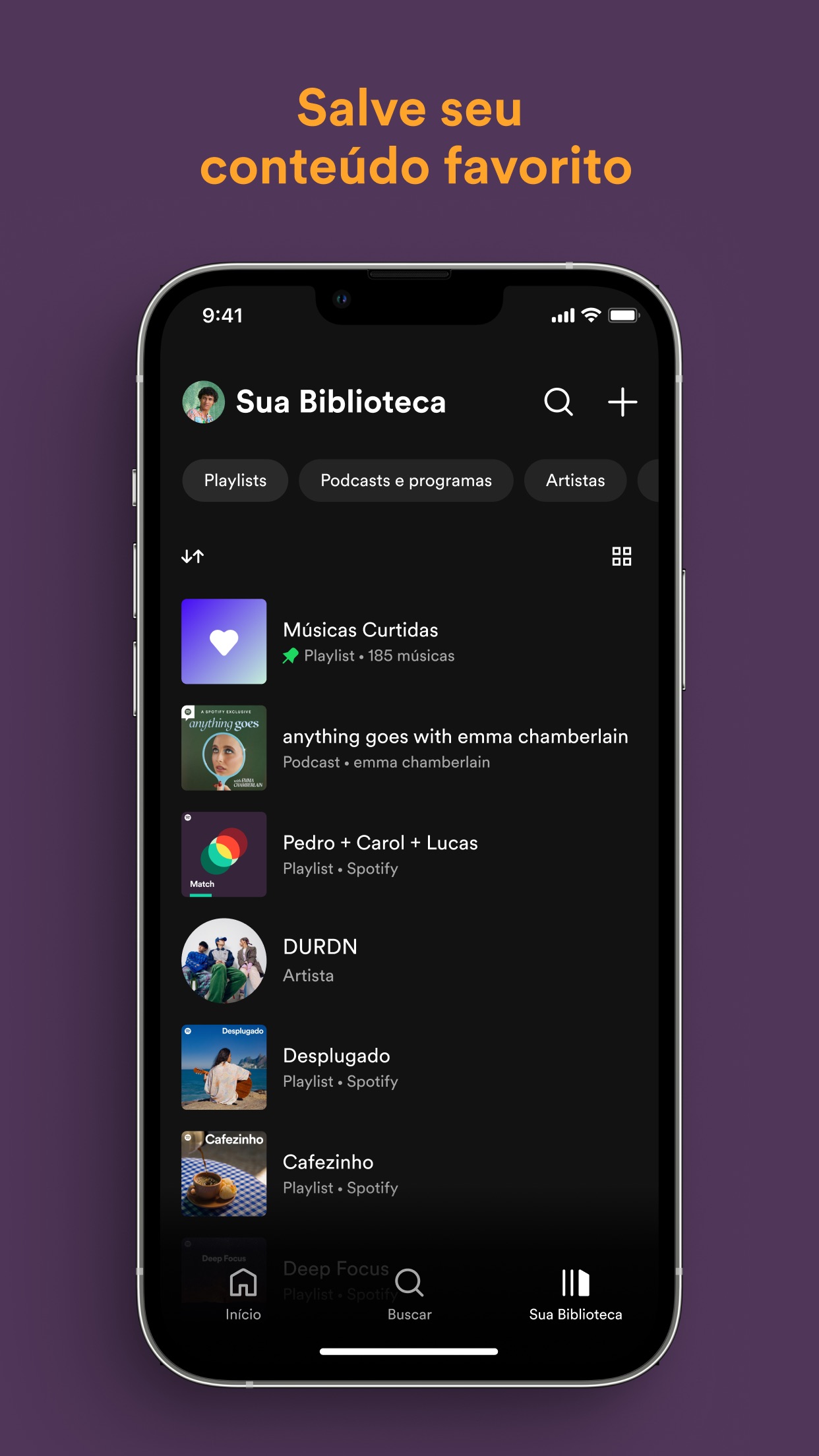 Screenshot do app Spotify: músicas e podcasts