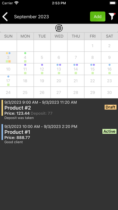 Tenant rental calendar Screenshot