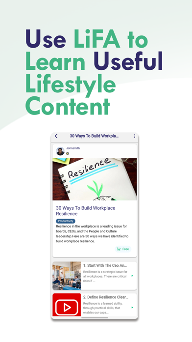 LiFA; A Lifestyle Social Media Screenshot