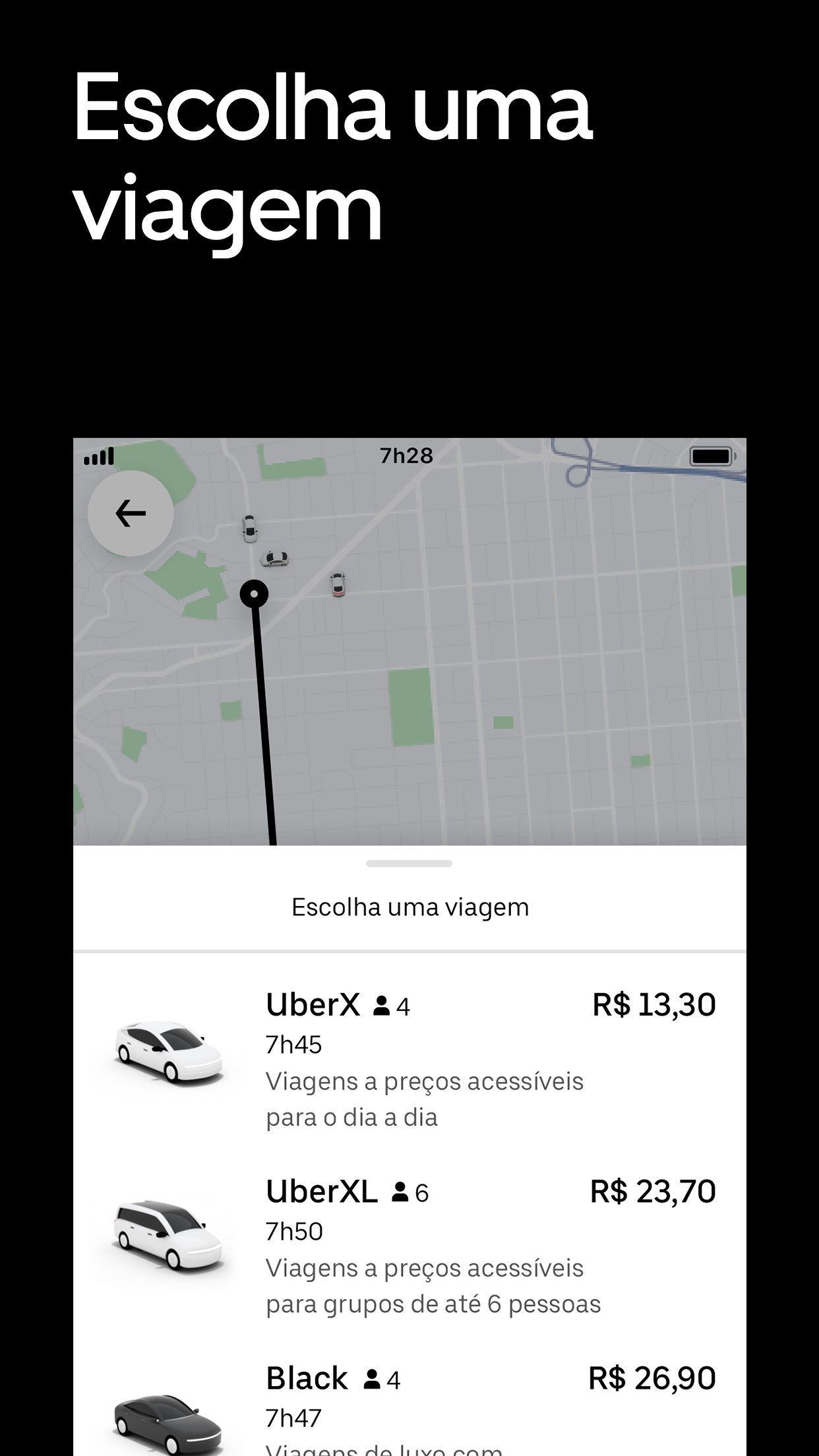 Screenshot do app Uber: Viajar é econômico