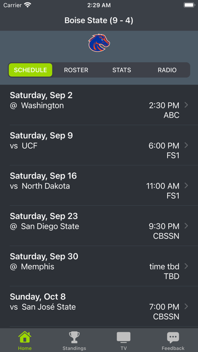 Boise State Football Schedules Screenshot