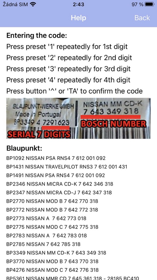 #2. RADIO CODE for NISSAN MICRA (iOS) 由: Petr Svihovec