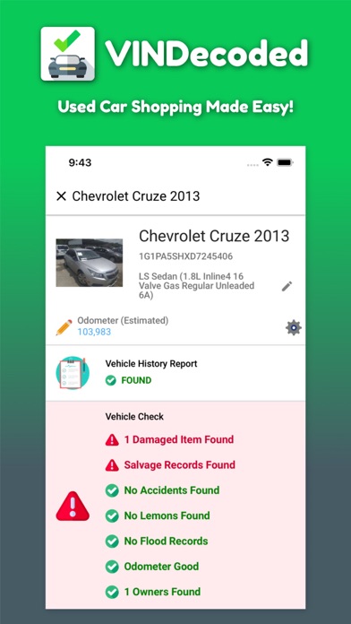 VIN Check Report for Used Cars Screenshot