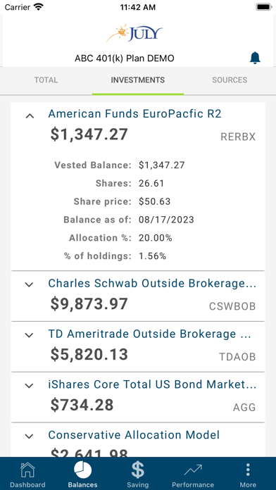 JULY Retirement Screenshot