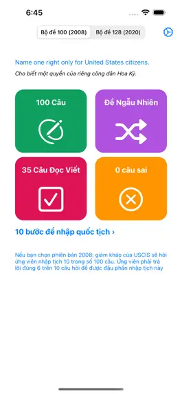 Game screenshot Ôn Thi Quốc Tịch Mỹ mod apk