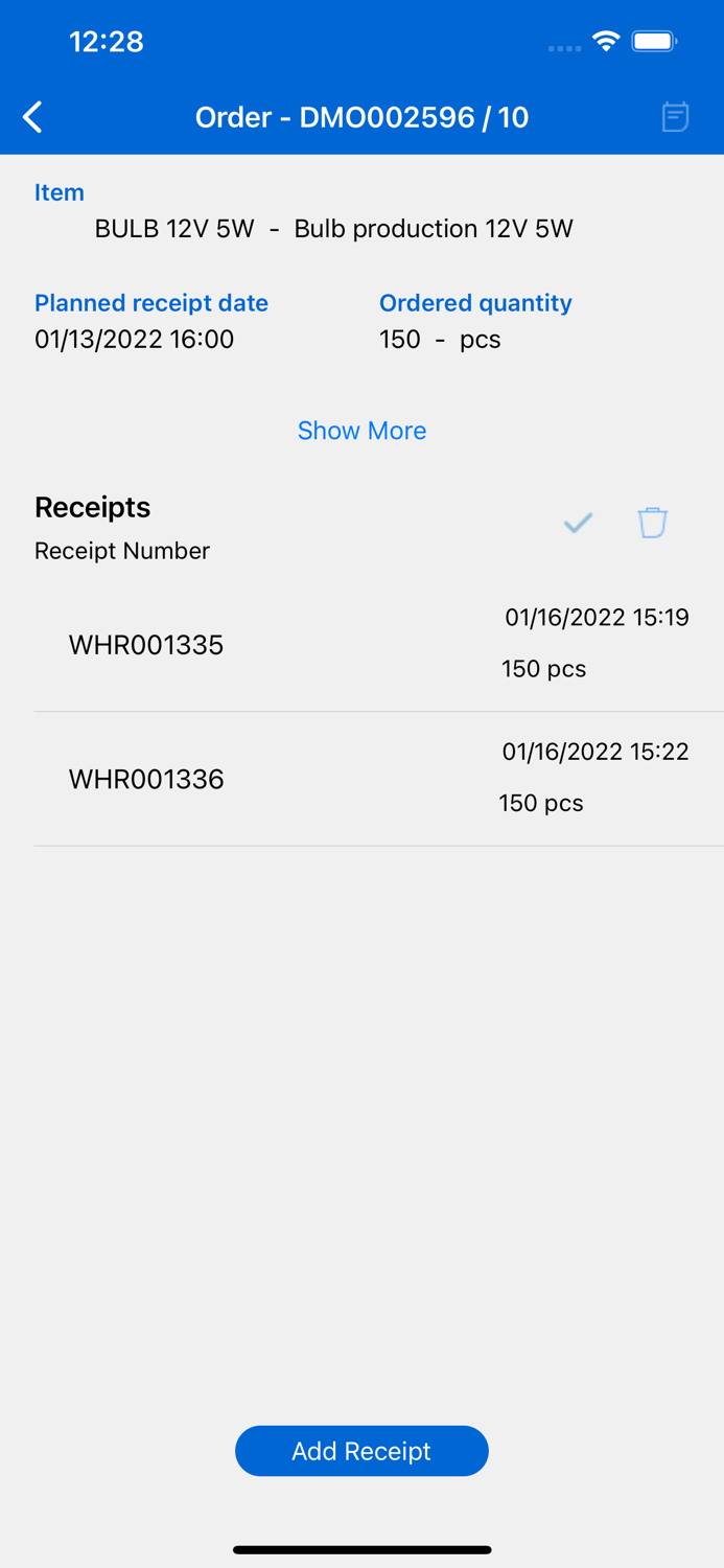 Infor LN Project Receipts