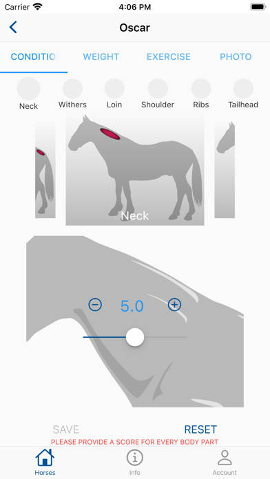 Equine Body Condition Scoring Screenshot