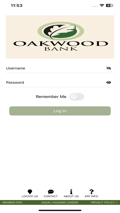 Oakwood Bank Mobile App Screenshot