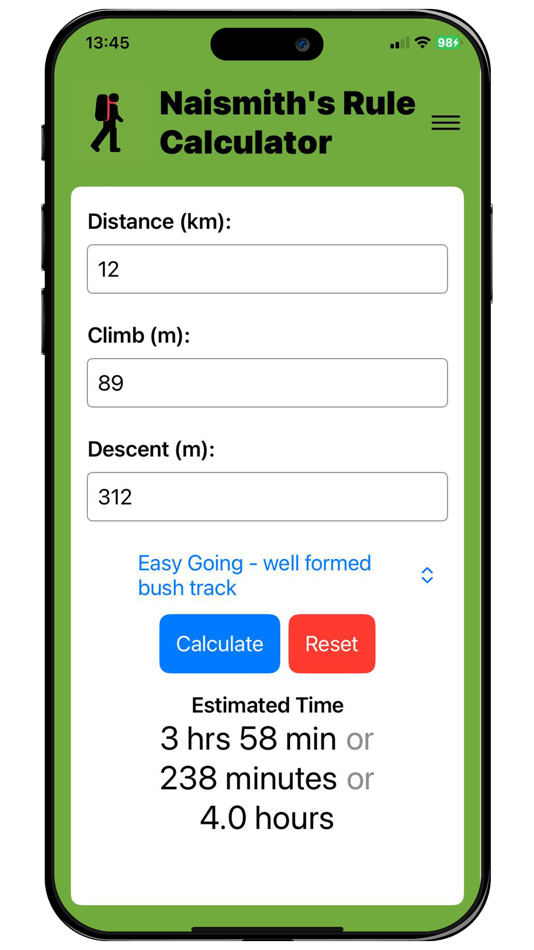 #1. Naismith's Rule Calculator (iOS) Podle: James Robinson