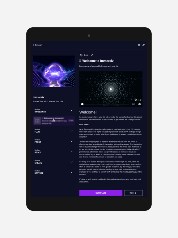 Immersiv iPad screenshot 2 - Lifestyle app
