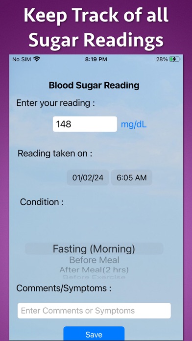 Screenshot #1 pour GlucoTrack-Blood Sugar Monitor