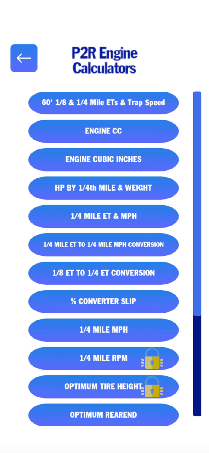 P2R Racing Calculators