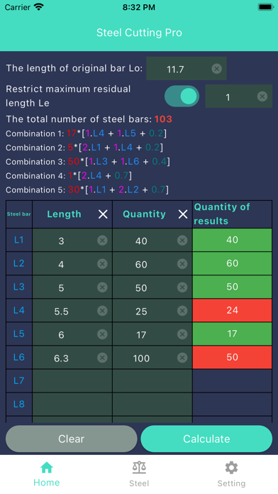 Steel cutting optimization Pro Screenshot