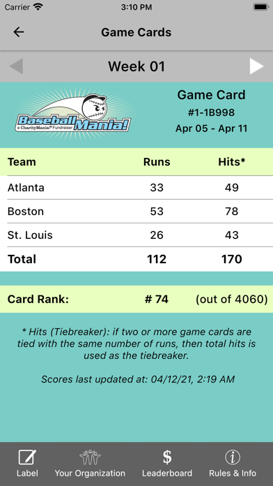 BaseballMania Fundraisers Screenshot