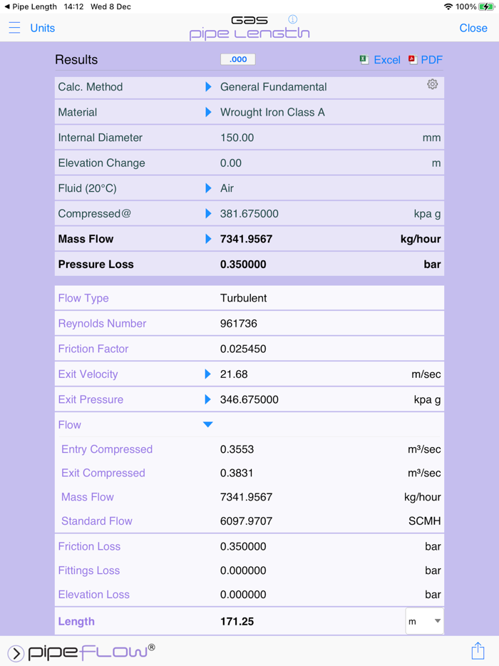 Pipe Flow Gas Pipe Length