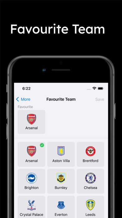 Scores for Premier League Screenshot