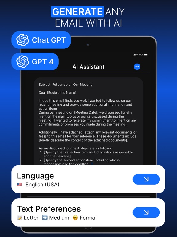AI Email Generator：Mail Writer iPad screenshot 1 - Productivity app