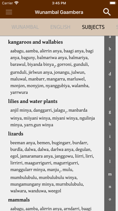 Wunambal Gaambera dictionary Screenshot