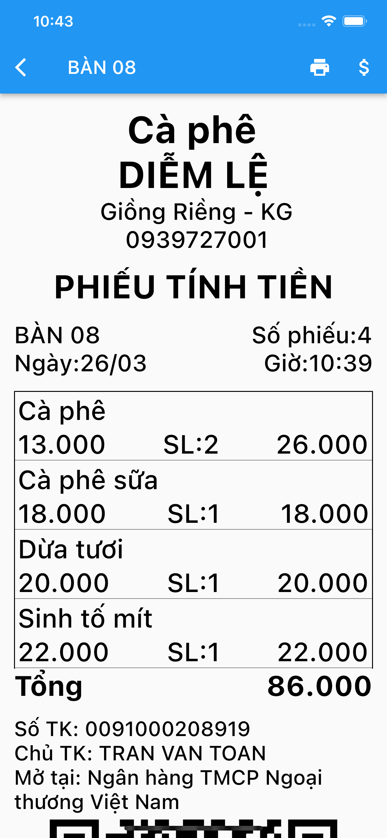 Tính tiền TV