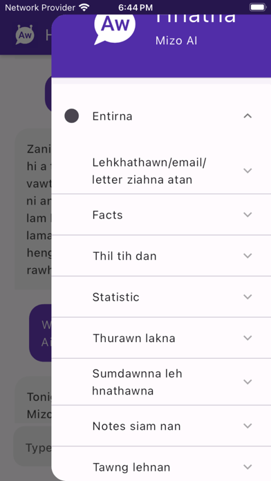 Hriatna Mizo Chatbot Screenshot