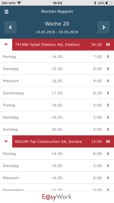 E@syWork Zeiterfassung Screenshot