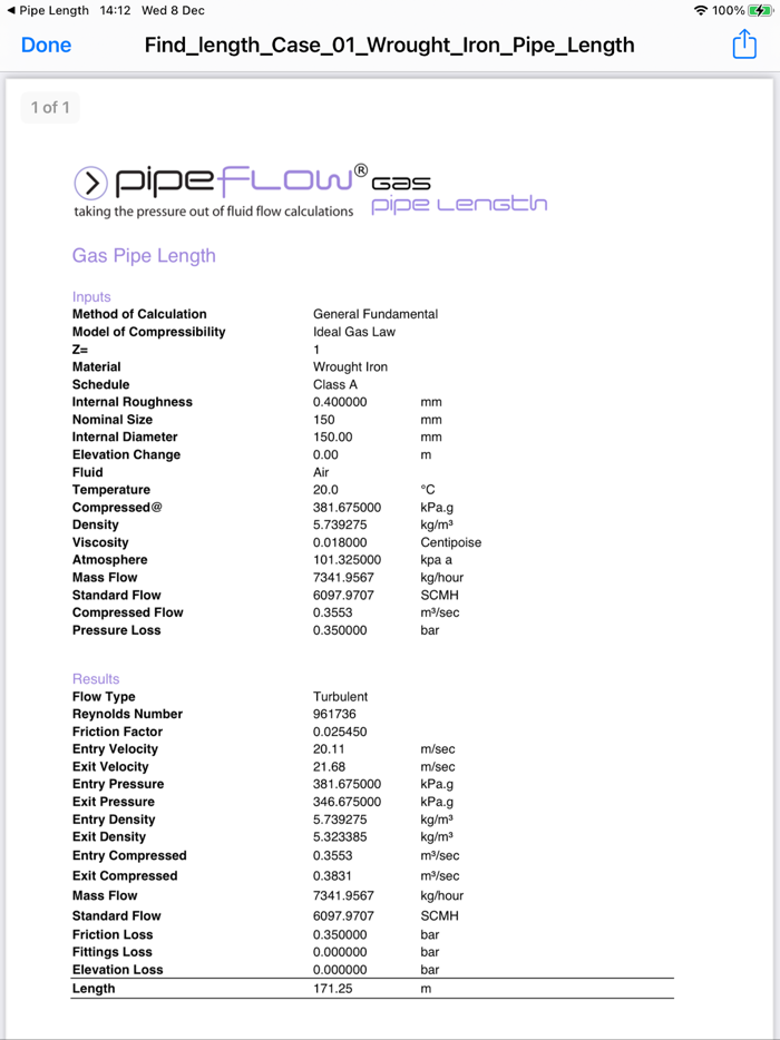 Pipe Flow Gas Pipe Length
