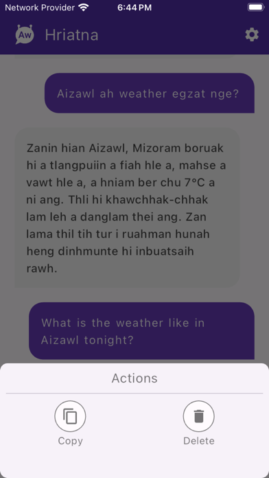 Hriatna Mizo Chatbot Screenshot