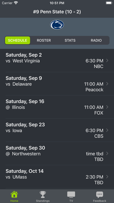 Screenshot #1 pour Penn State Football Schedules