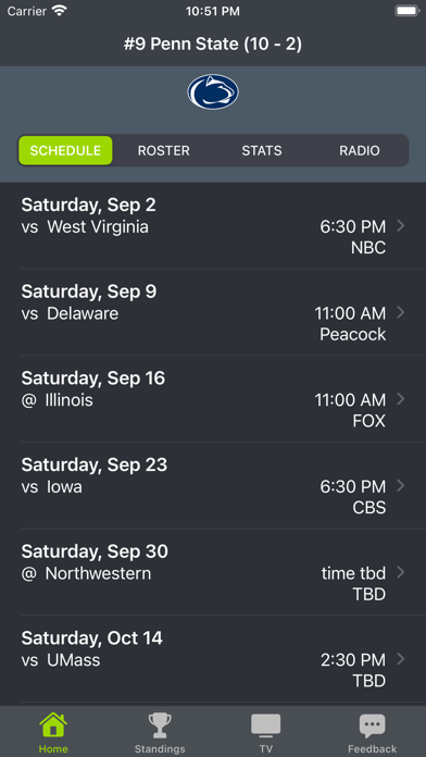 Penn State Football Schedules Screenshot