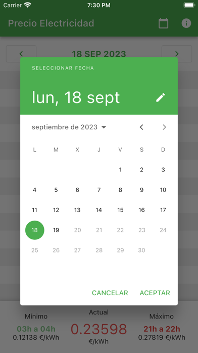 Precio Electricidad España Screenshot
