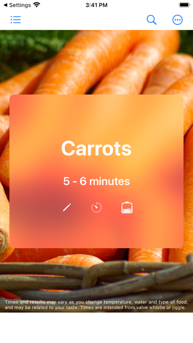 Pressure Cooking Time Screenshot