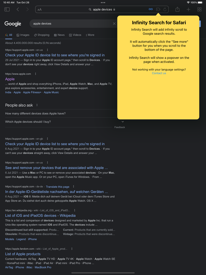 Continuous Scrolling Search