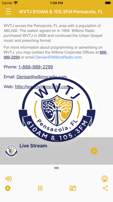 WVTJ AM610 & FM105.3 Radio Screenshot