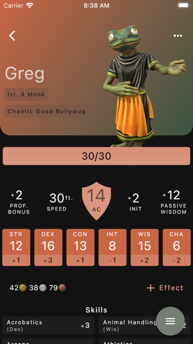 D3: Character Sheet Screenshot