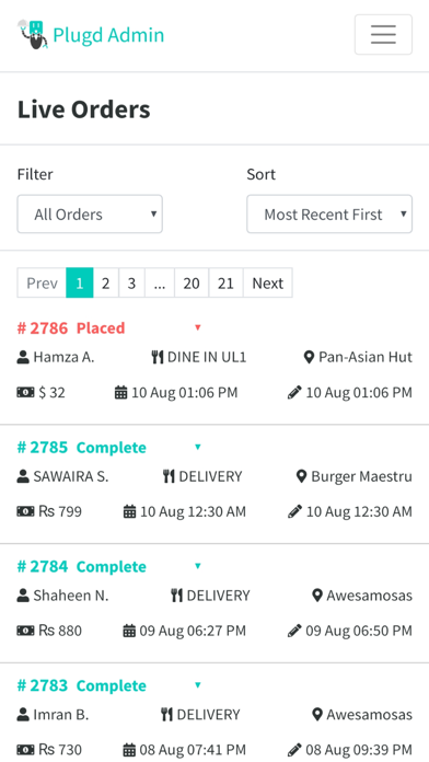 Plugd Restaurant Staff App Screenshot