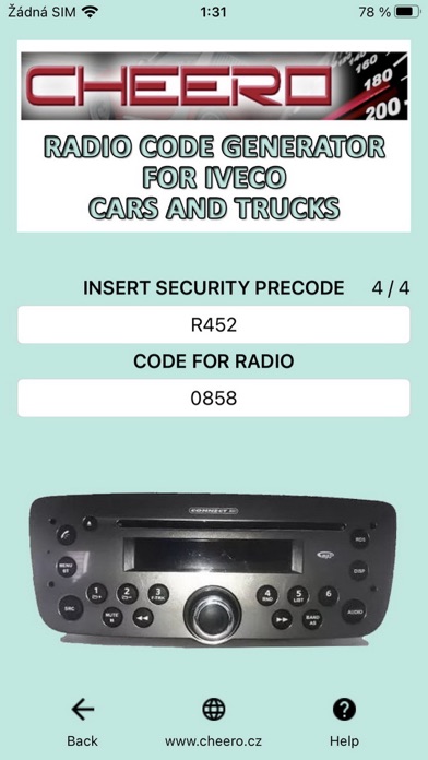 RADIO CODE for IVECO TRUCK Screenshot
