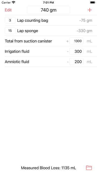 Measured Blood Loss Screenshot