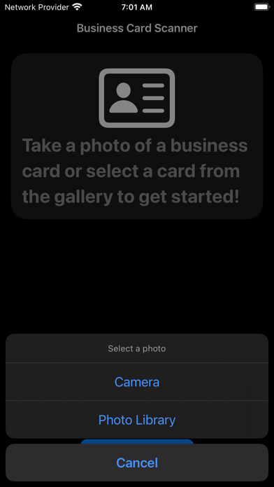 Business Card to Contacts Screenshot
