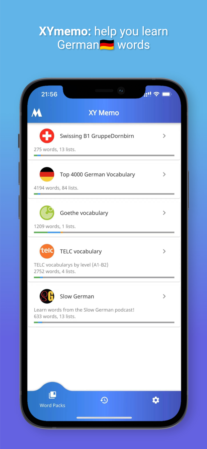 XY Memo German vocab builder